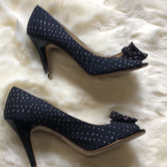 FIONA Navy with Pink Pooka-dot Peep toe Shoes - Picture 4 of 8